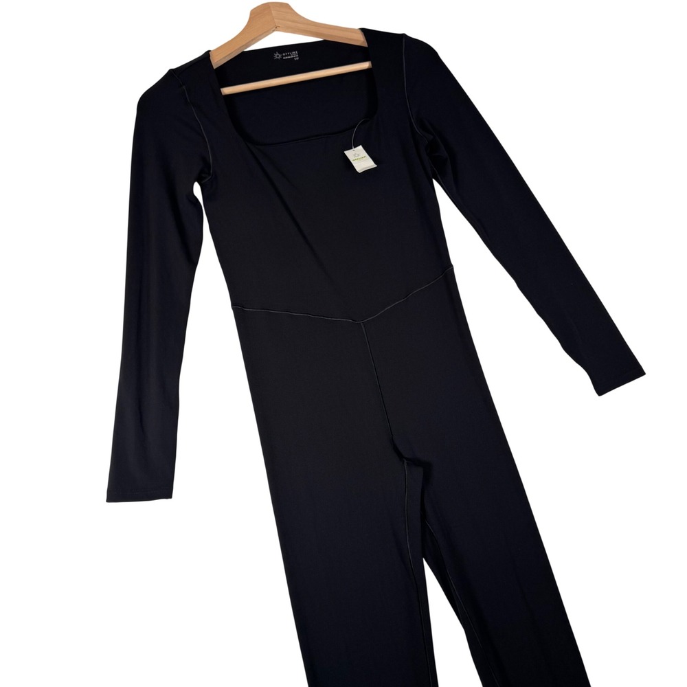 Aerie OFFLINE Real Me Black Square Neck Bodysuit Small NWT Long Sleeve One Piece